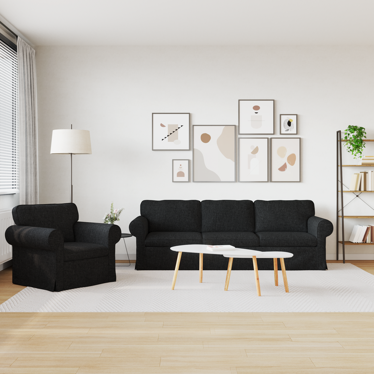 Sofa Set 2 pcs Black 245 x 82 x 80 cm Fabric