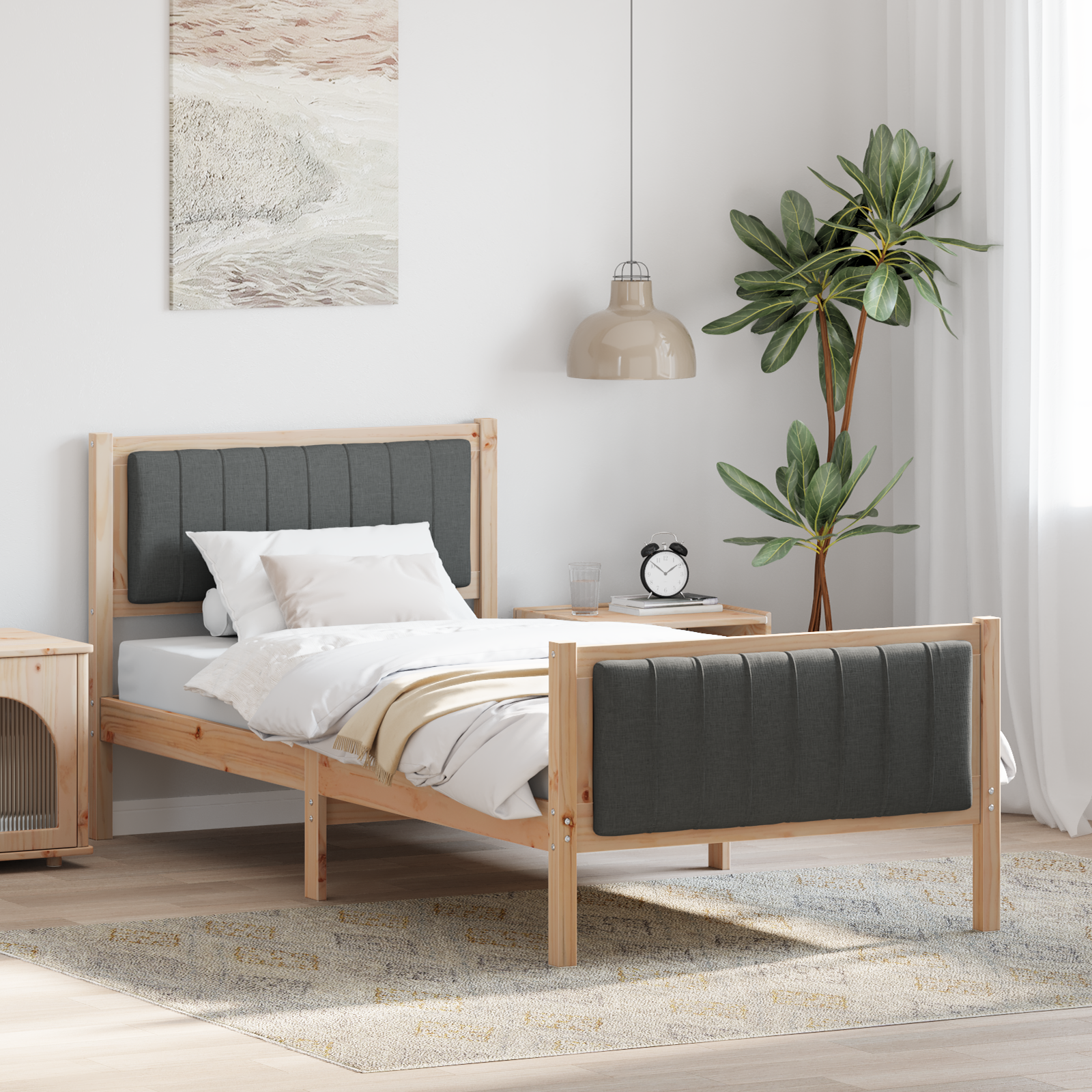 Bed frame Brown and dark grey 90 x 190 cm Solid pine wood