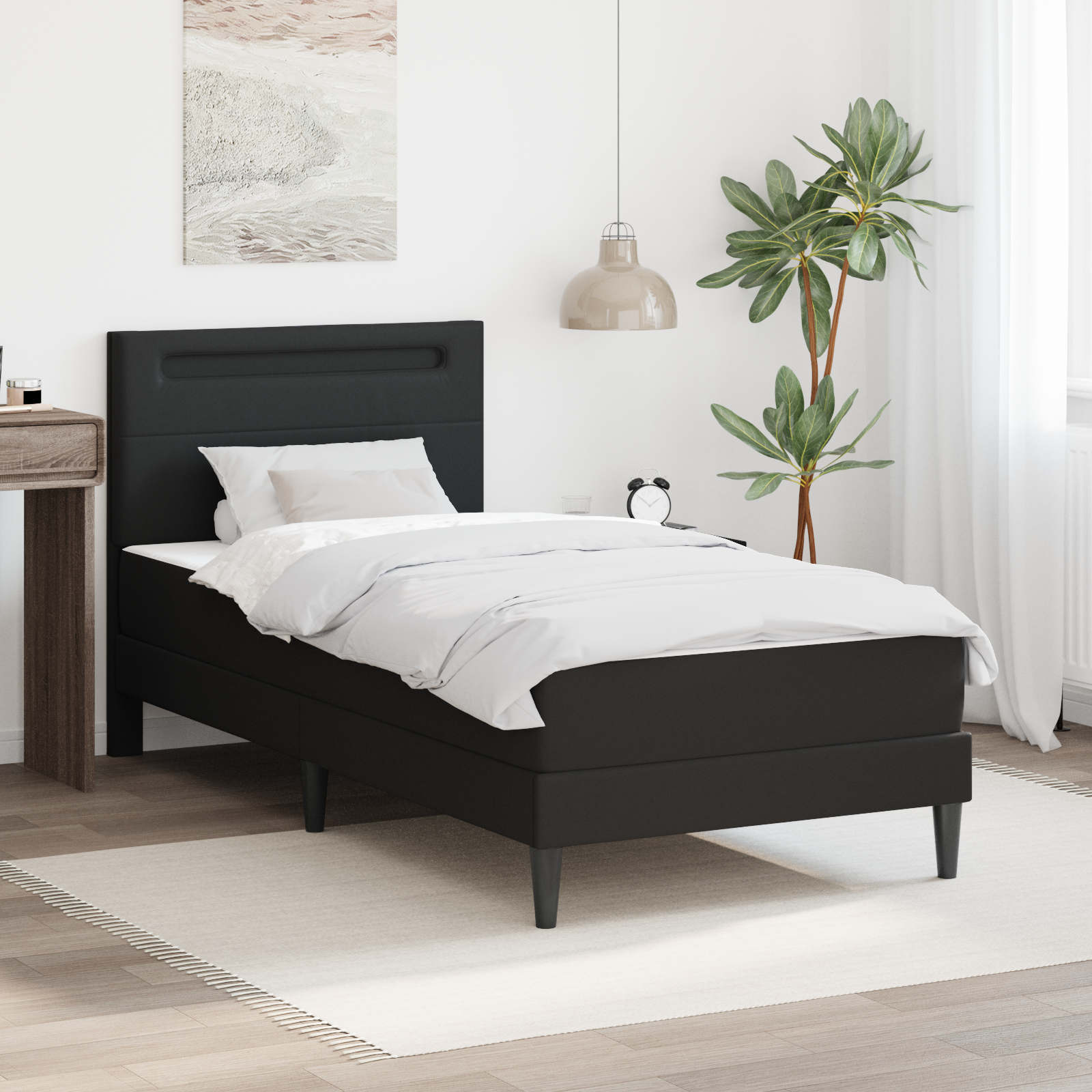 Bed Frame with LED Strip Lights Black 90 x 190 cm Faux Leather