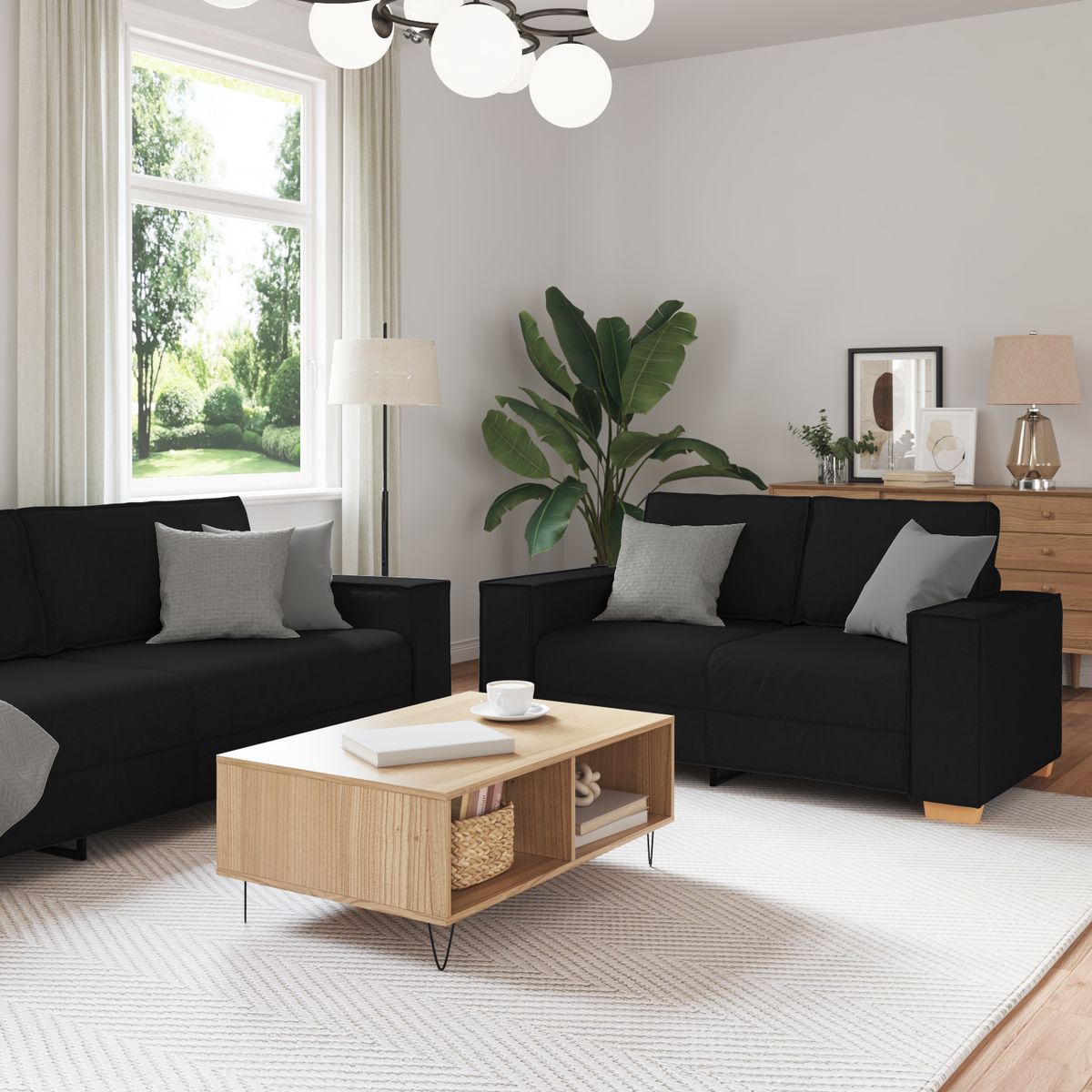 Sofa 3 pcs Black 220 x 80 x 84 cm Linen-blend fabric