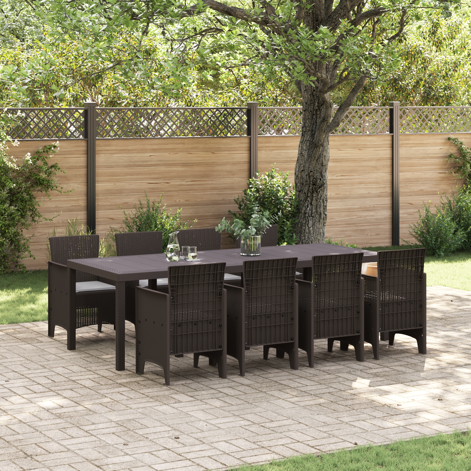 Garden Dining Set 9 pcs Brown Polypropylene