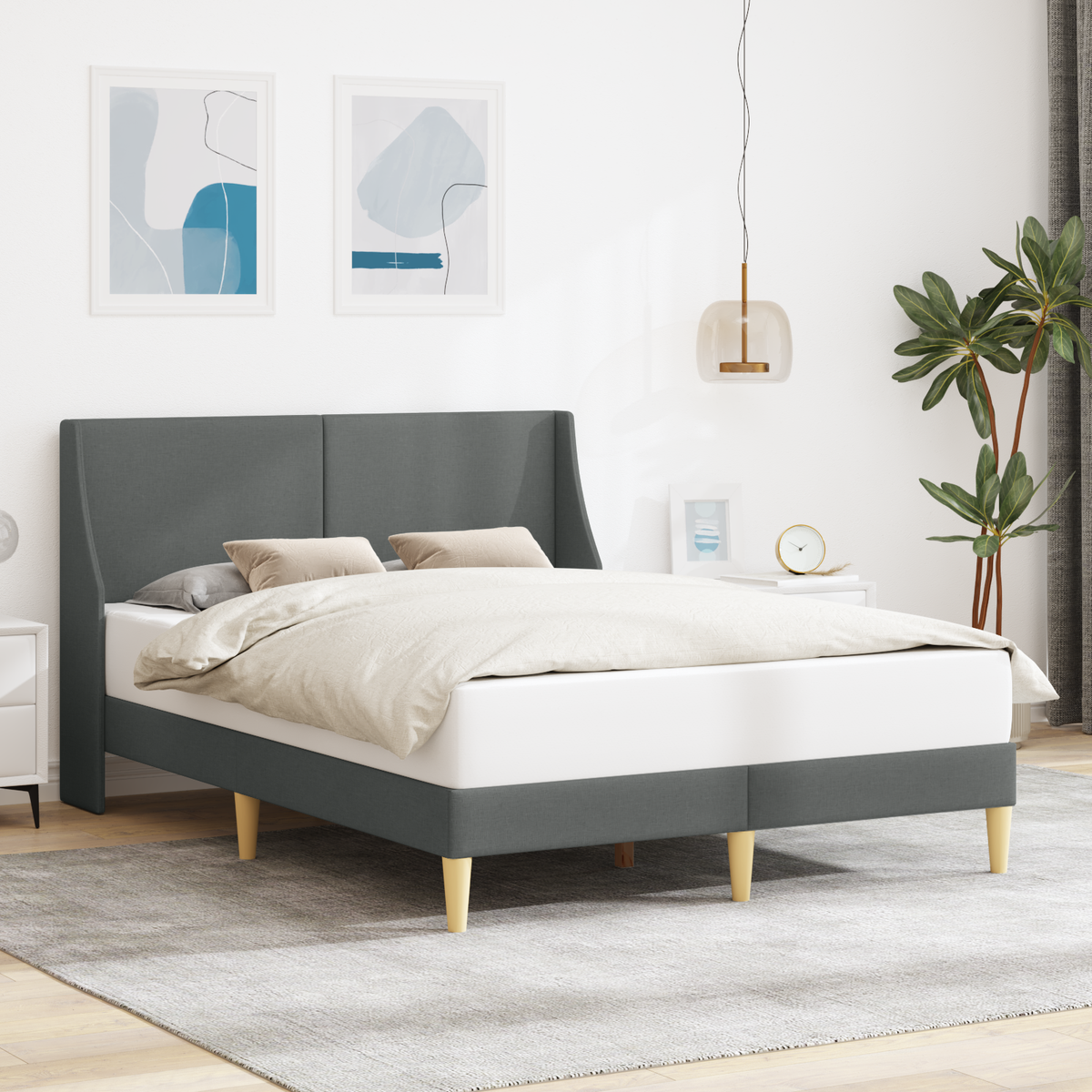 Bed Frame with Headboard Dark Grey Velvet