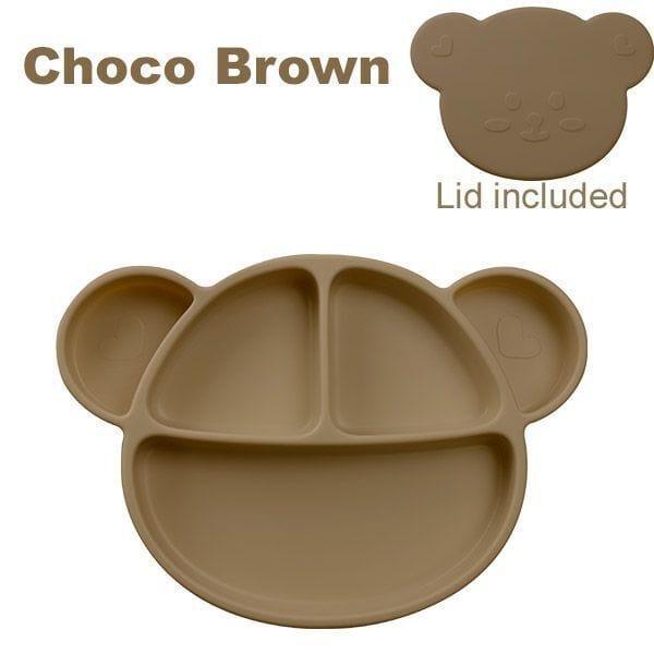 Grosmimi Bear Silicone Suction Food Plate with Silicone Lid Oatmeal-1954803140800942086