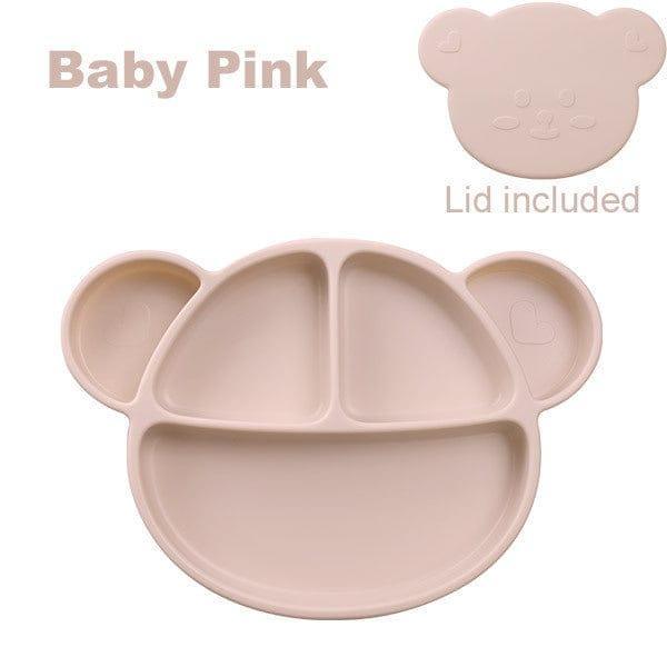 Grosmimi Bear Silicone Suction Food Plate with Silicone Lid Vanilla-1954803140985491463