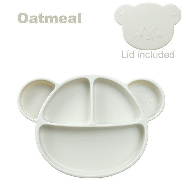 Grosmimi Bear Silicone Suction Food Plate with Silicone Lid Chocolate Brown-1954803140633169928