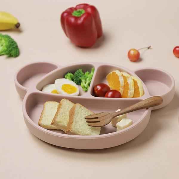Grosmimi Bear Silicone Suction Food Plate with Silicone Lid Vanilla-1954803140985491456
