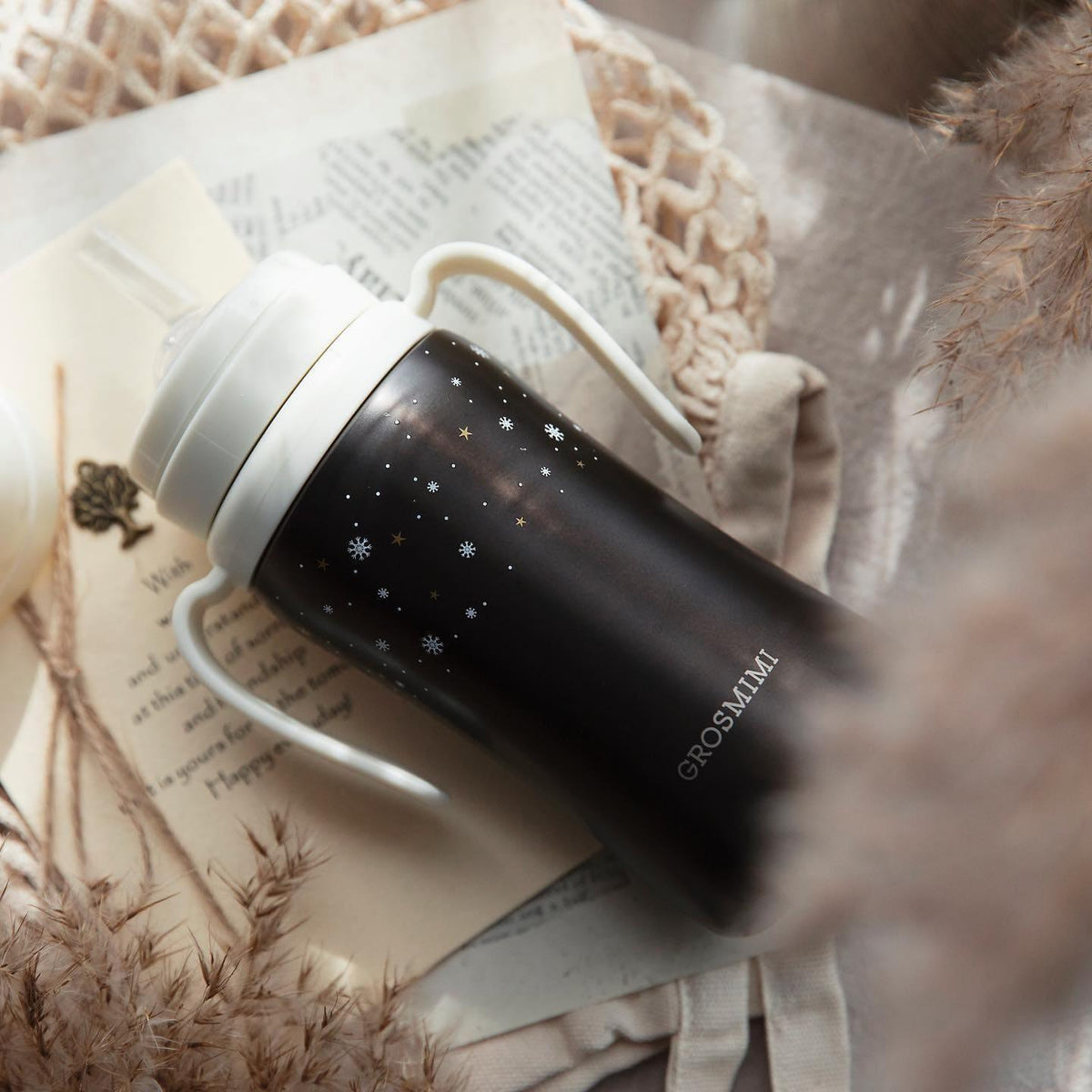 Grosmimi Dark Stainless Straw Cup 300ml White-1954803141711106048