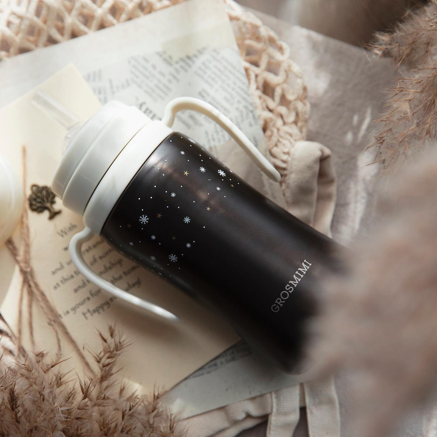 Grosmimi Dark Stainless Straw Cup 300ml White-1954803141711106048