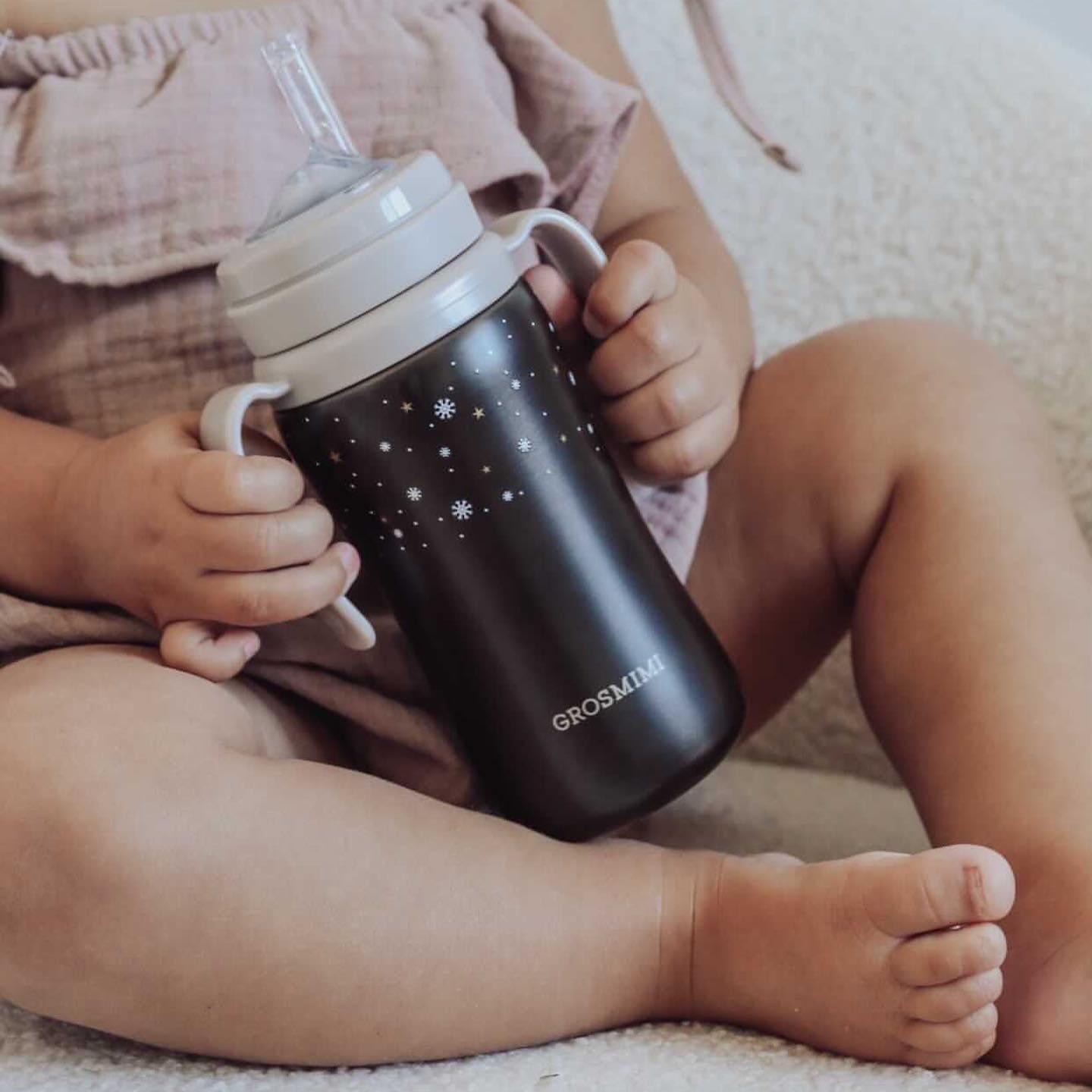 Grosmimi Dark Stainless Straw Cup 300ml Cream Beige-1954803141513973760