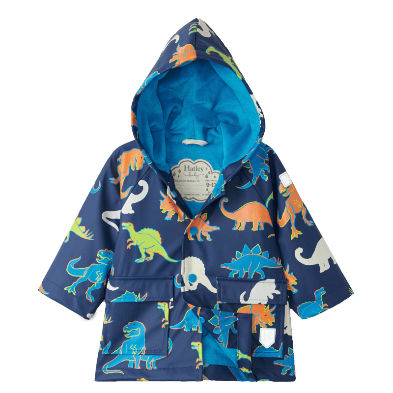 HATLEY Colour Changing Baby Raincoat | Linework Dinos Size 9-12 Months-1910112139633364992