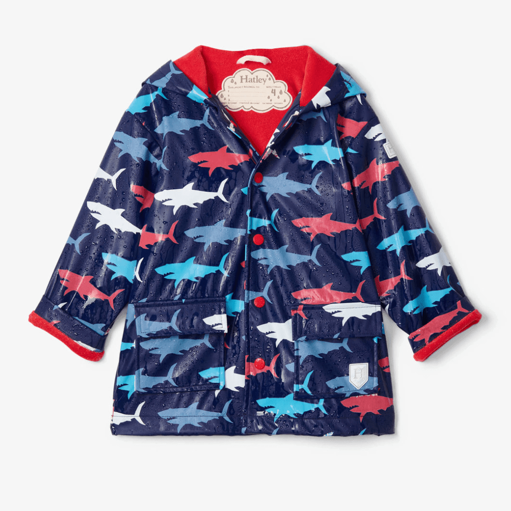 HATLEY Colour Changing Raincoat | Hungry Sharks Size 3-1910112163545092097