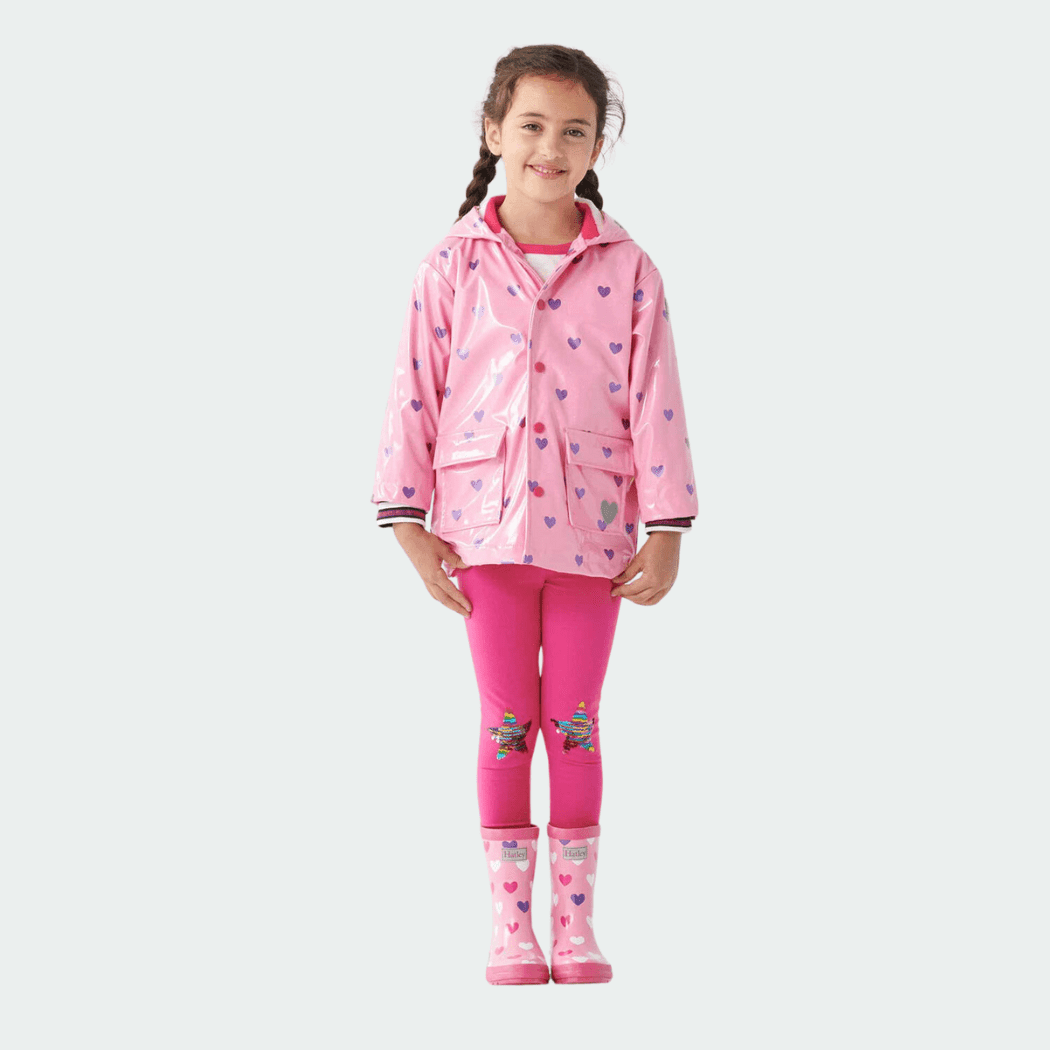 HATLEY Shiny Kids Rain Boots | Scattered Hearts size 8-1954803166952427523