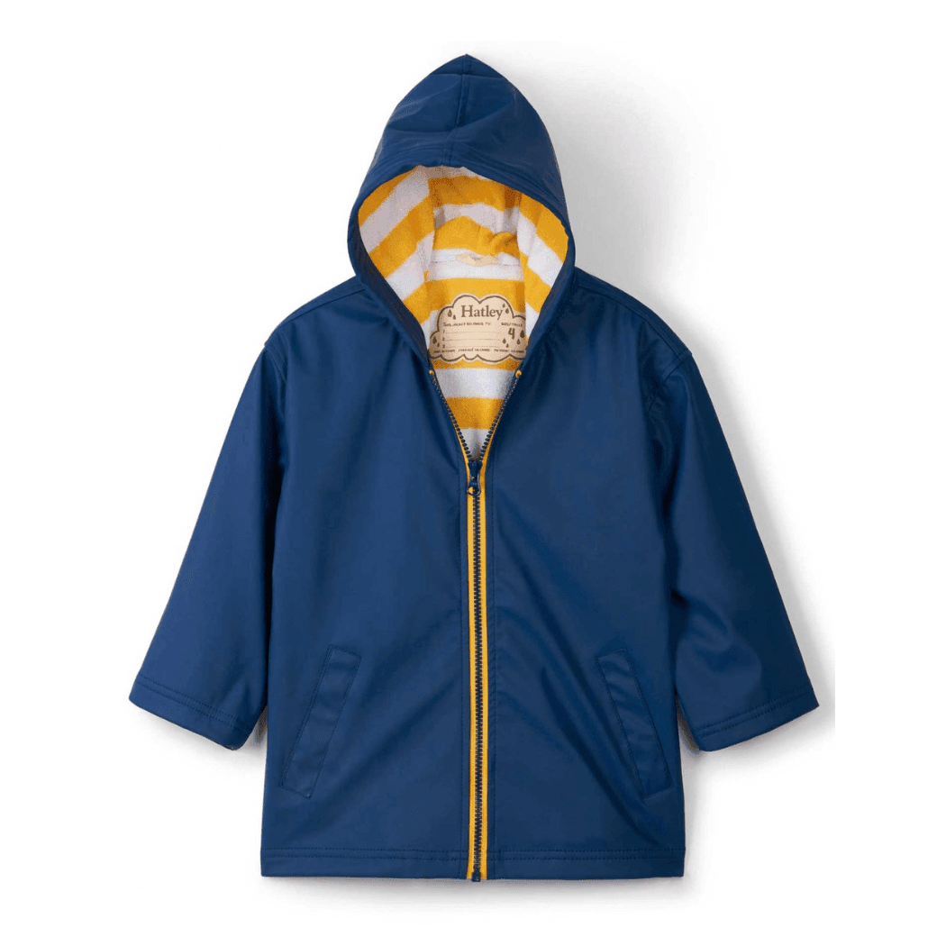 HATLEY Zip Up Splash Rain Jacket | Navy with Yellow Zip Size 2-1910112139805331456