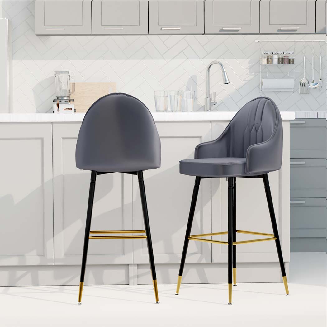 Levede Velvet Swivel Bar Stools x 2 Grey-1919892920018800640
