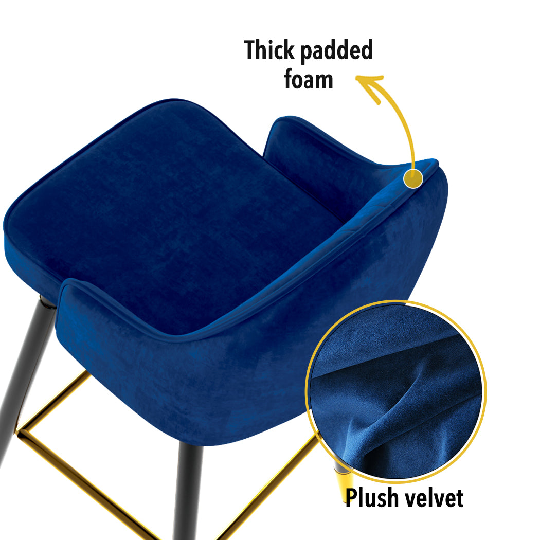 Levede Velvet Swivel Bar Stools x 2 Blue-1919892919670673409