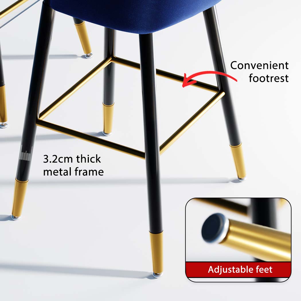 Levede Velvet Swivel Bar Stools x 2 Blue-1919892919670673411