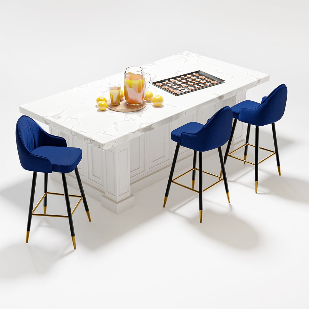 Levede Velvet Swivel Bar Stools x 2 Blue-1919892919670673413