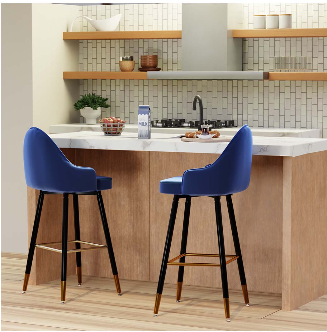 Levede Velvet Swivel Bar Stools x 2 Blue-1919892919670673414