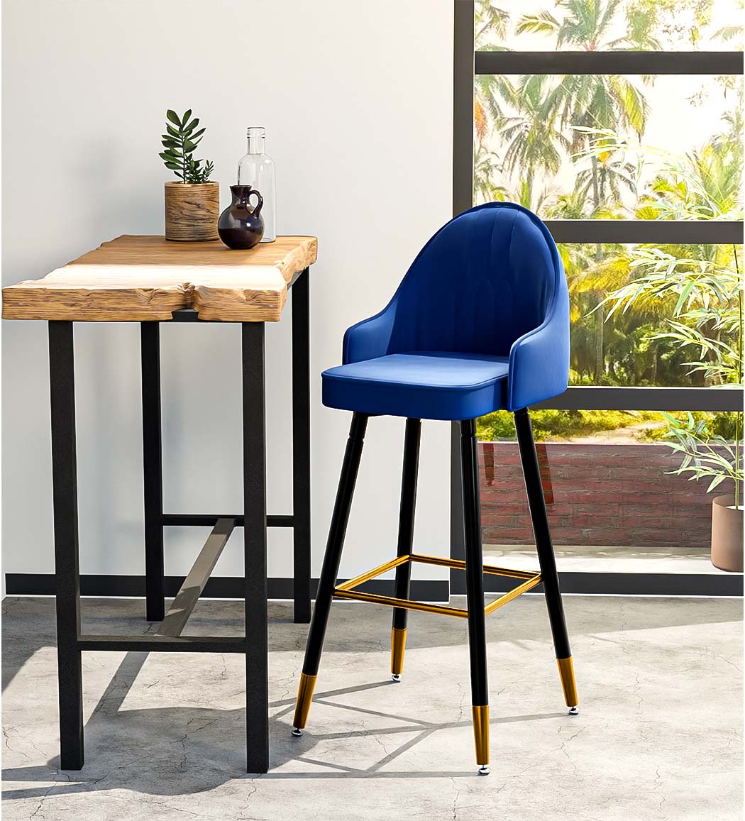 Levede Velvet Swivel Bar Stools x 2 Blue-1919892919670673415