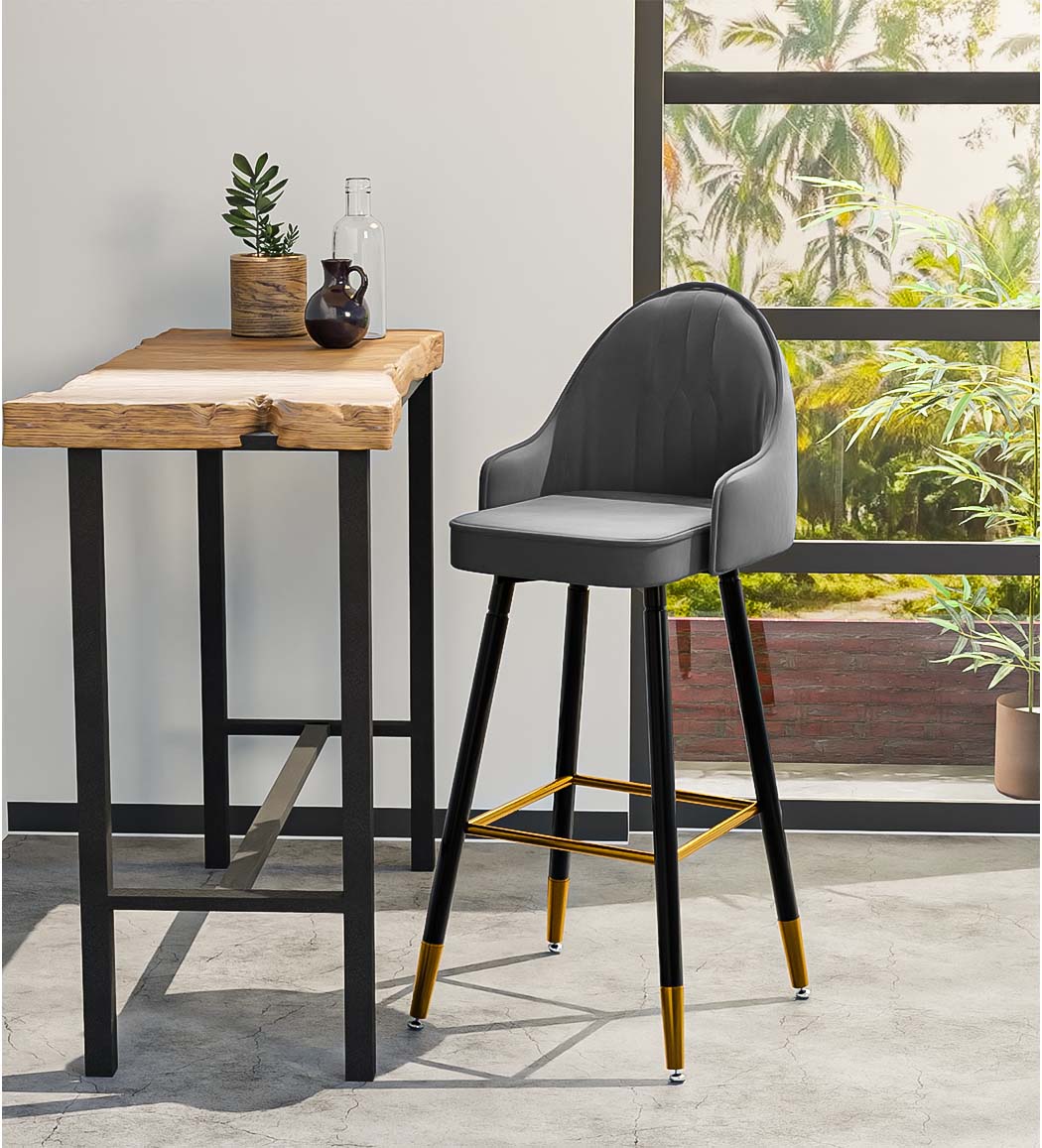 Levede Velvet Swivel Bar Stools x 2 Grey-1919892920018800647