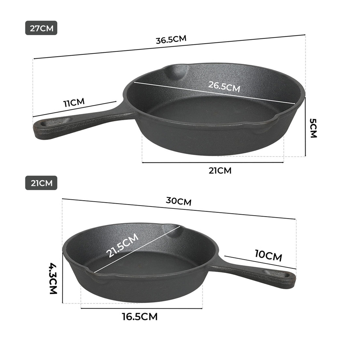 Toque Cast Iron Frying Pan Set 21cm 27cm Skillet BBQ-1973194189822889986