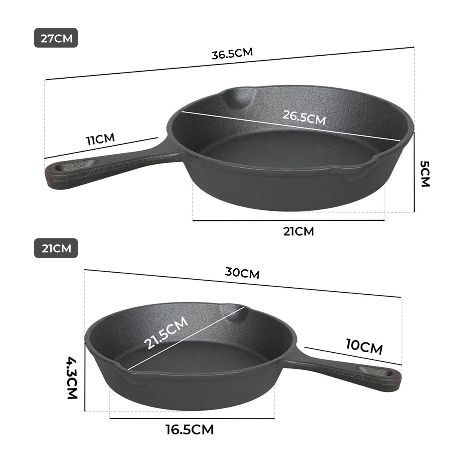Toque Cast Iron Frying Pan Set 21cm 27cm Skillet BBQ-1973194189822889985