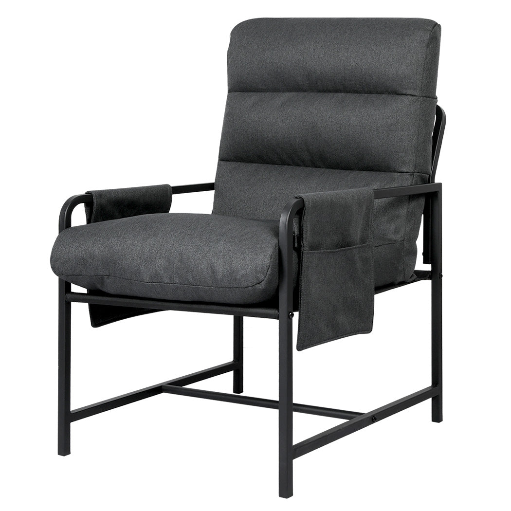 Levede Metal Framed Lounge Chair Linen in Dark Grey-1954802470328864768
