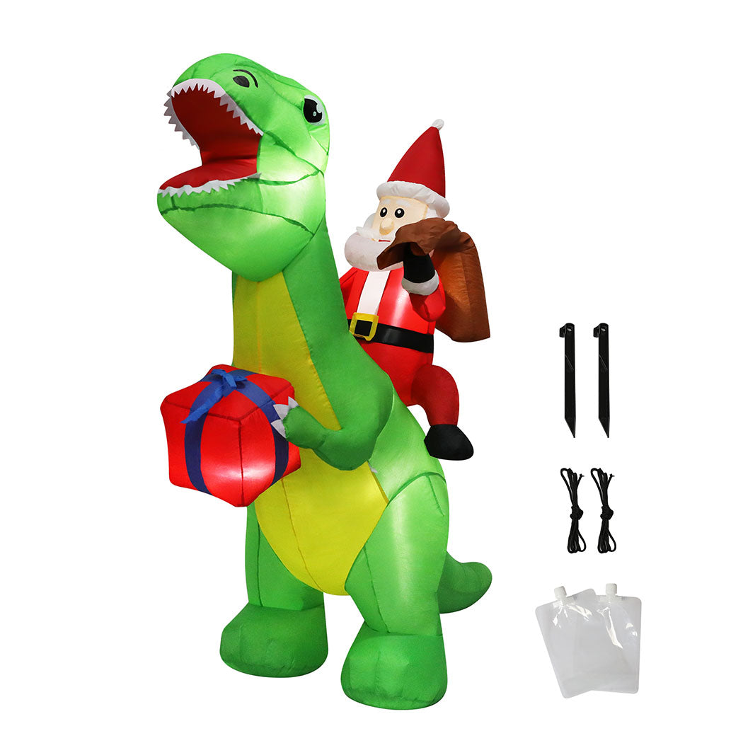 Santaco Christmas Inflatables Outdoor Santa Claus Riding Dinosaur Lights Décor-1910112239126450176