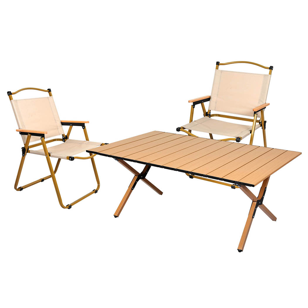 Levede Folding Camping Table Chair Set Oak-1954802885019701248