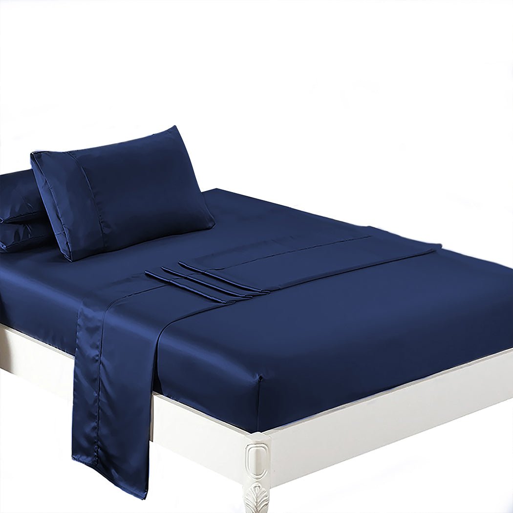 DreamZ Silky Satin Sheets Fitted Flat Single Blue-1954802914958643200