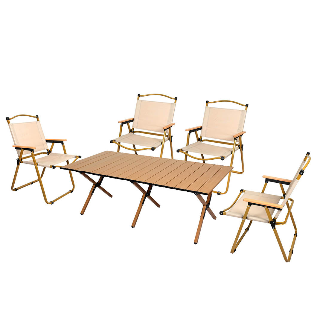 Levede Folding Camping Table Chair Set Oak-1910112919039905792