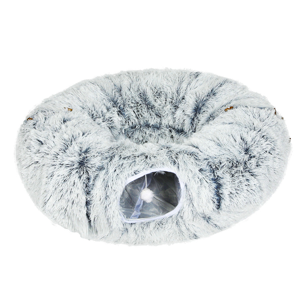Pawz Cat Tunnel Foldable Fluffy Plush Play Tube Grey-1954802453765558272