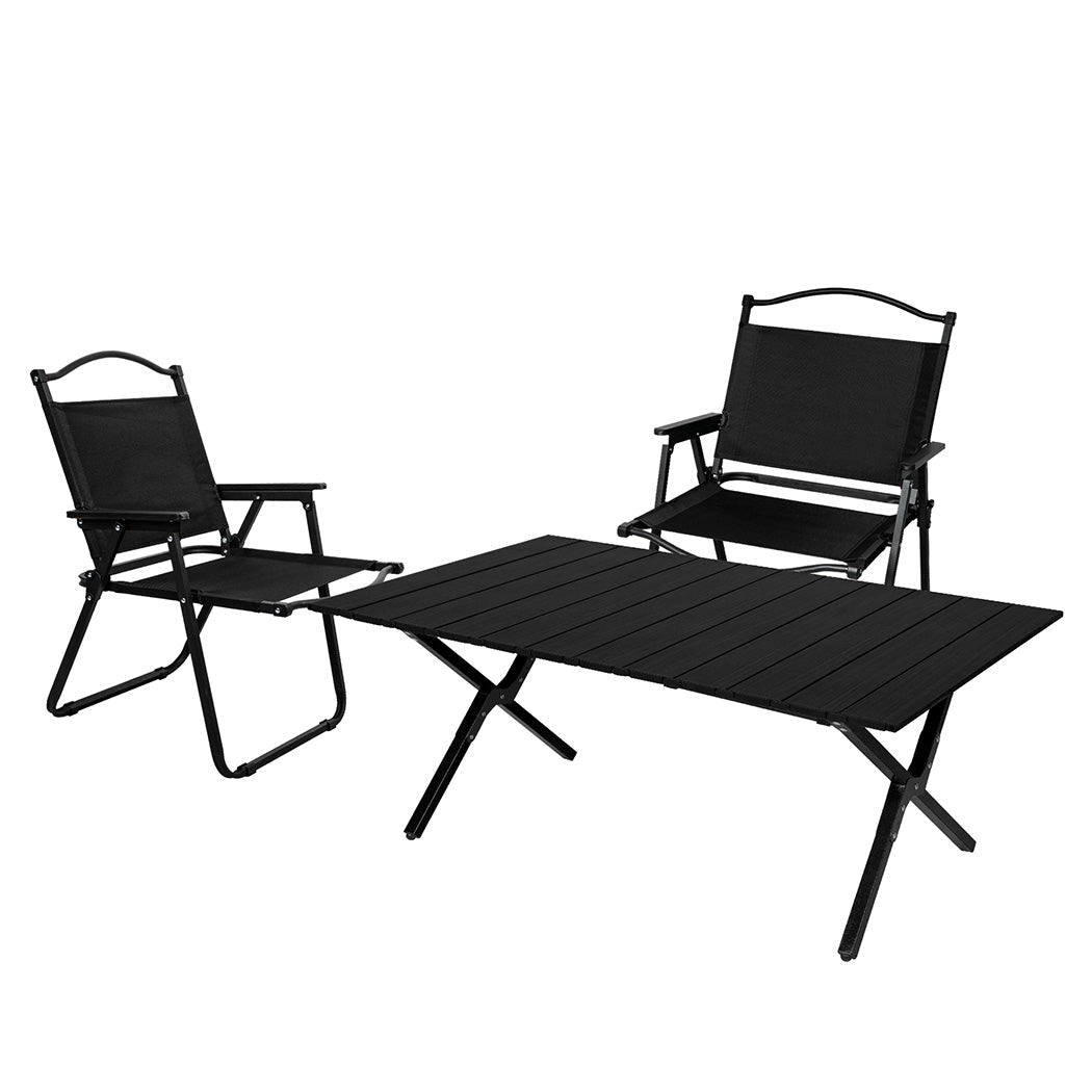 Levede Folding Camping Table Chair Set Black-1954802885208444928