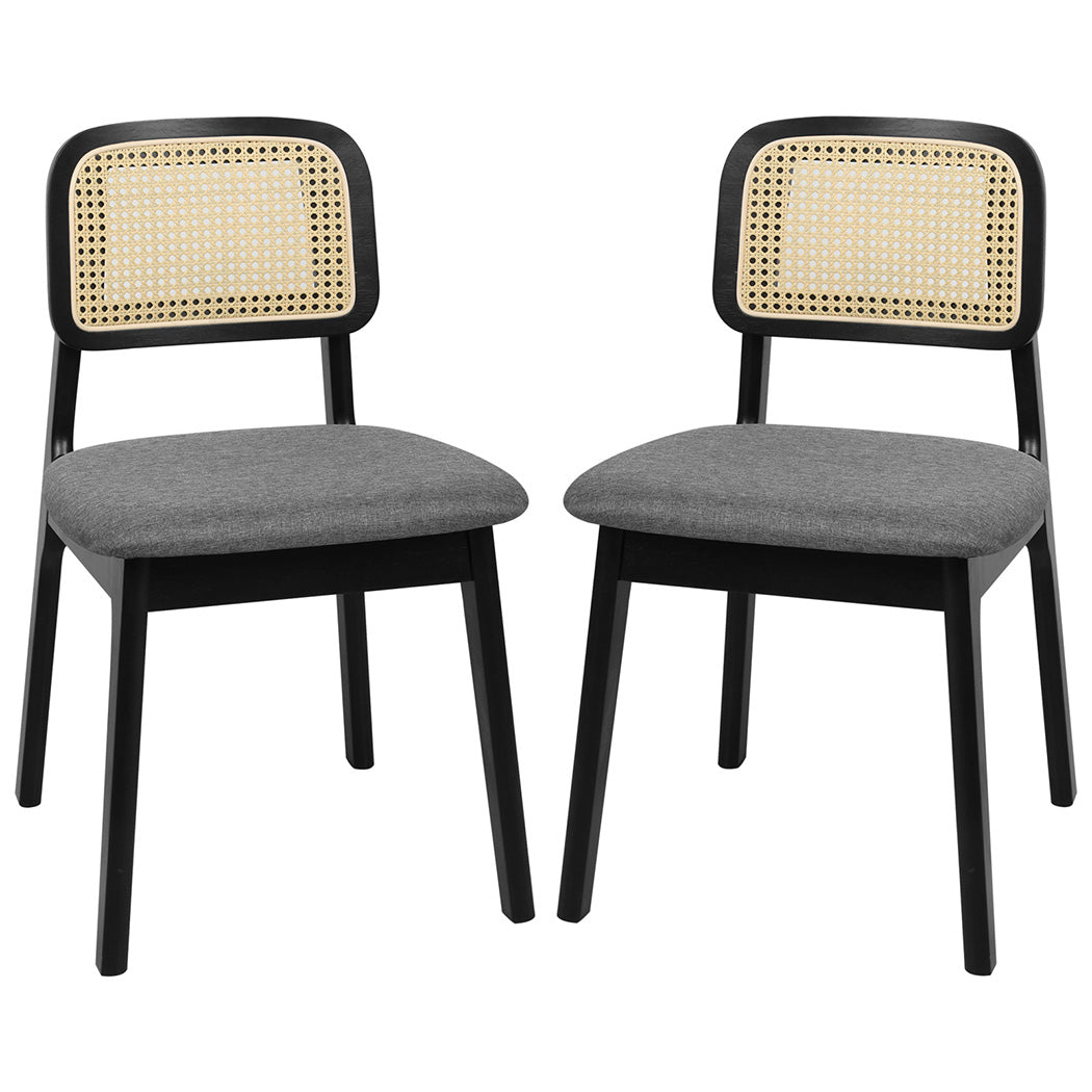 Levede 2x Dining Chair Wood Rattan Armless Black-1954802459050381312