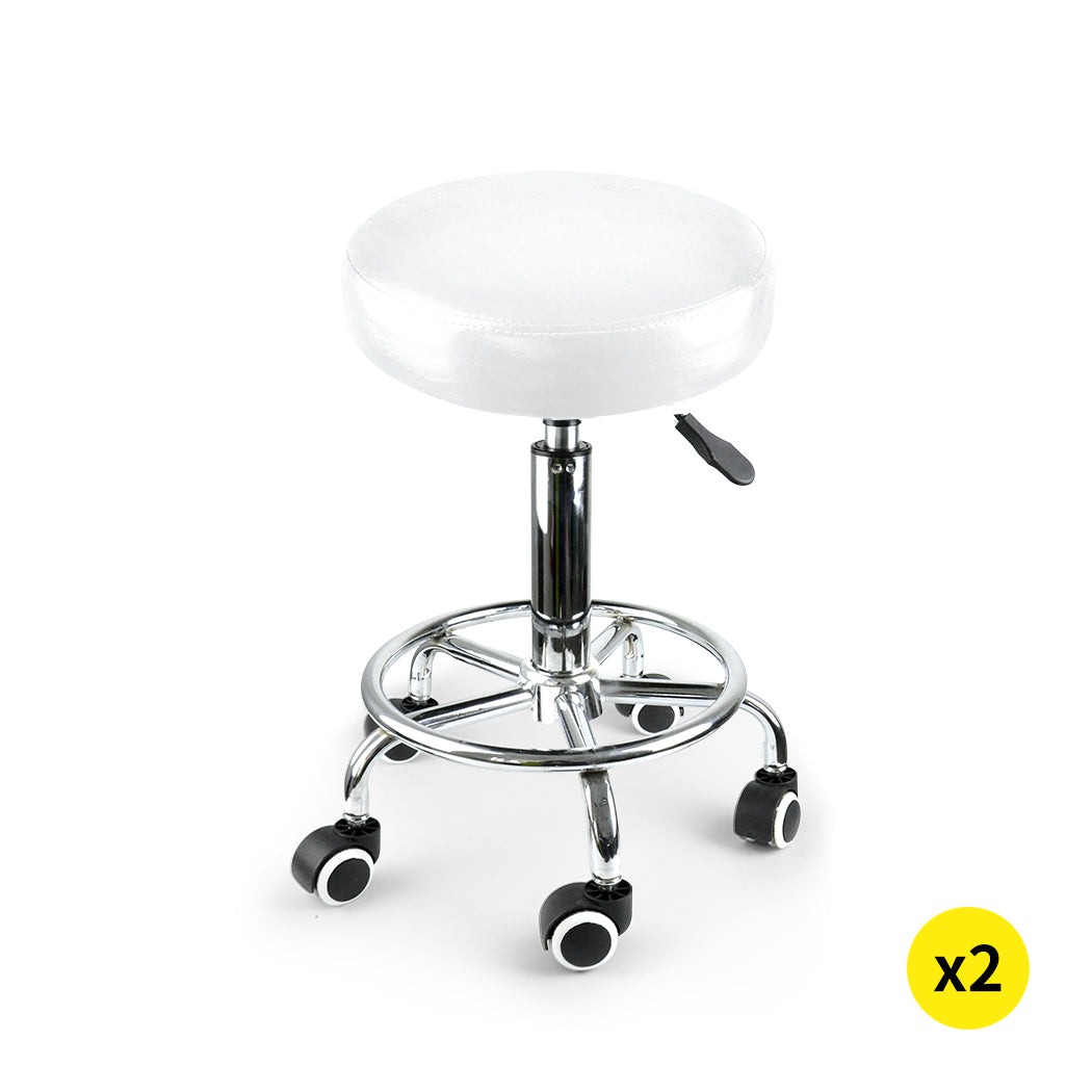 2x Levede Swivel Salon Barstool Hairdressing White-1954802613753090048