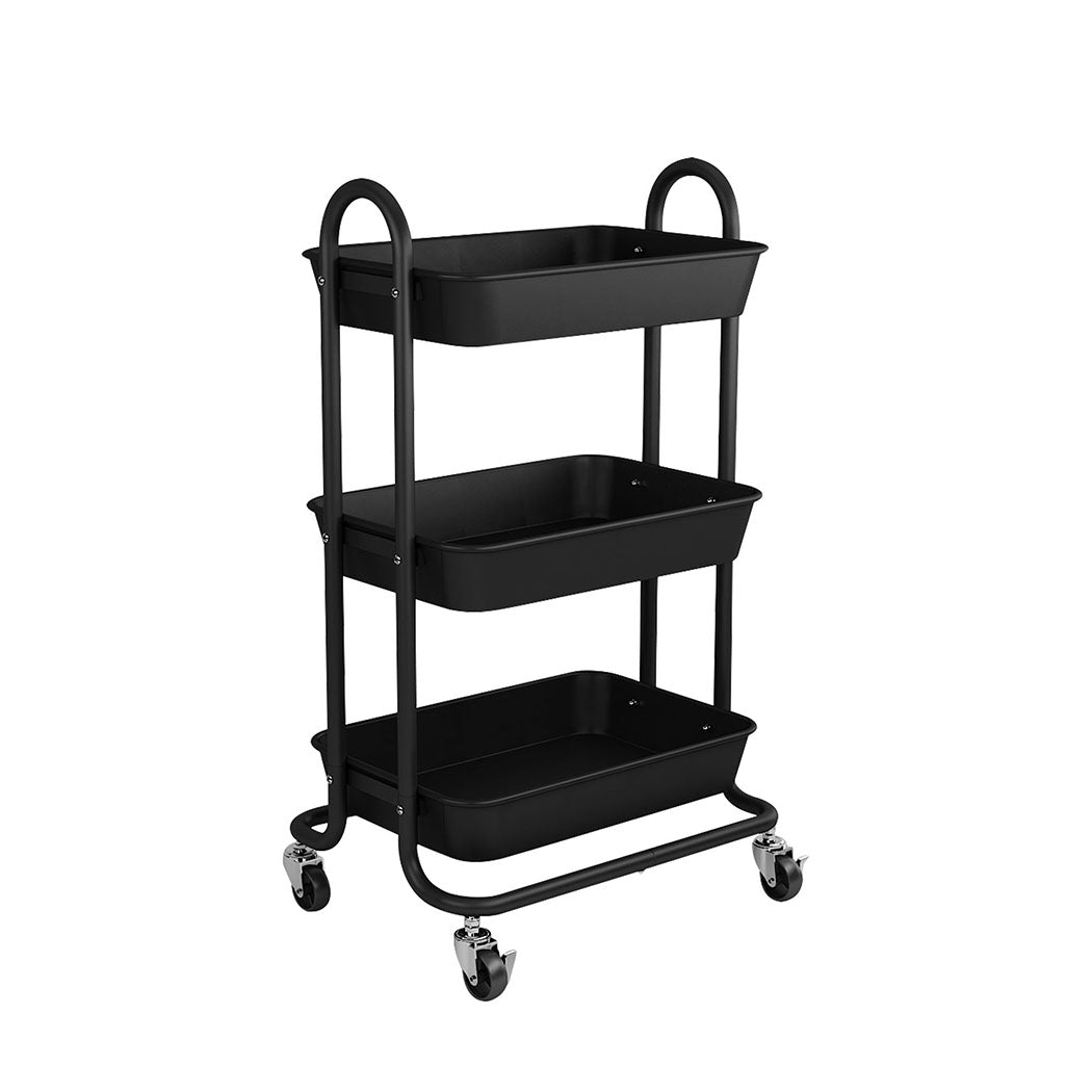 Levede 3 Tiers Kitchen Storage Trolley Black-1954802729629126656