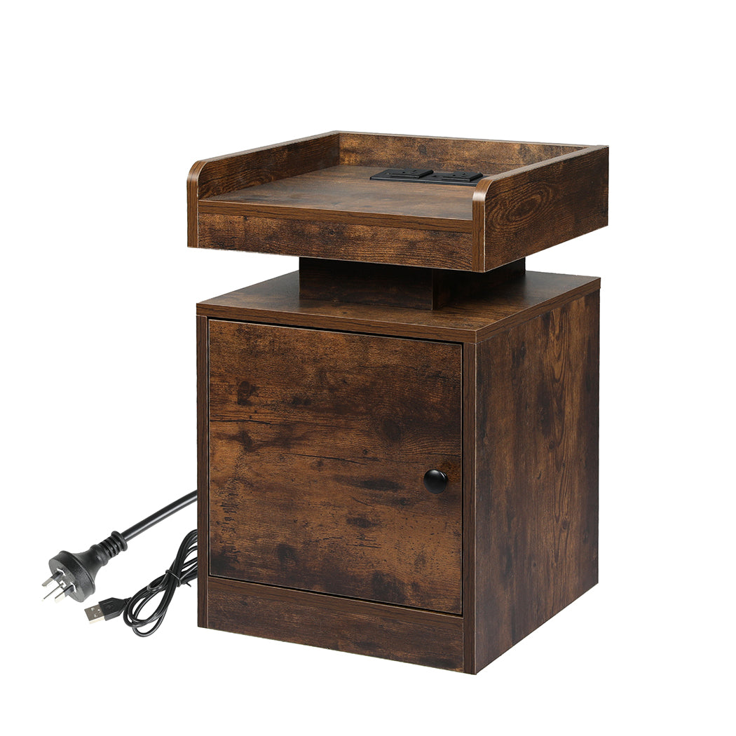 Levede Bedside Table USB Charger Outlet RGB Oak-1963748907892740096