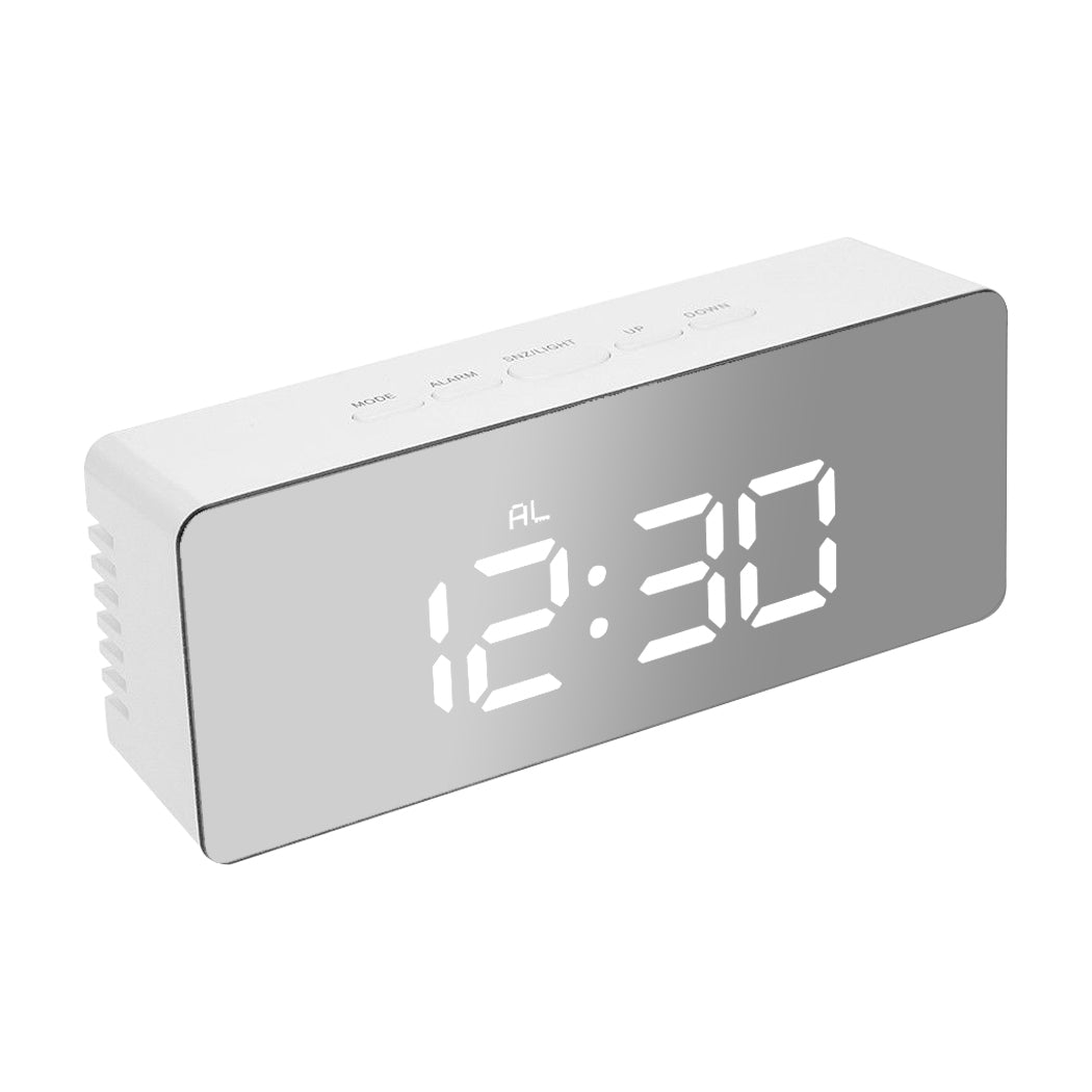 Alarm Clock Digital Led Mirror Desk Silver-1954802723509637120