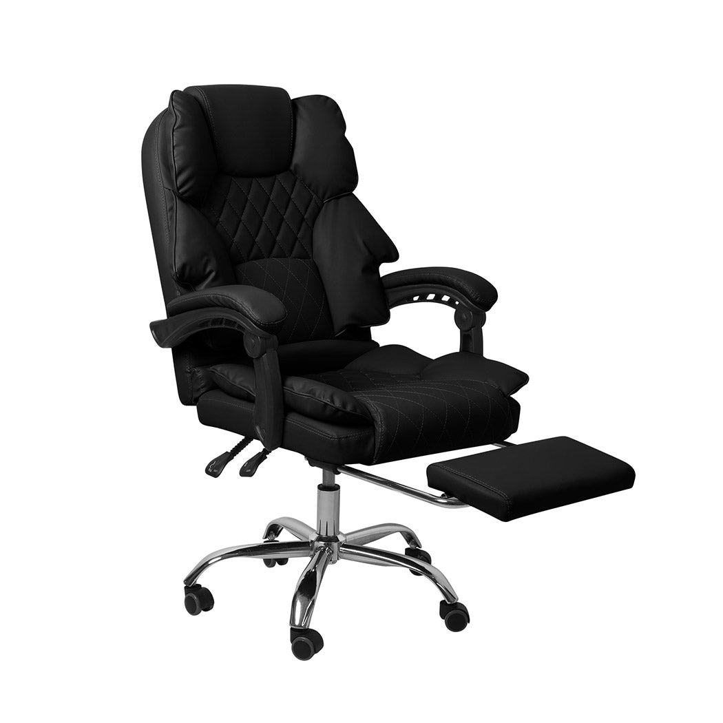 Levede Gaming Chair Office Computer Black Footrest-1954802890489073664