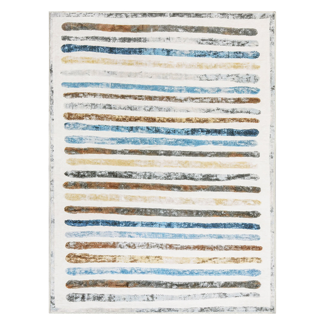 Marlow Floor Rug Short Pile Washable Carpet Soft Plush Non Slip Stripe 160x120-1910112210076700672