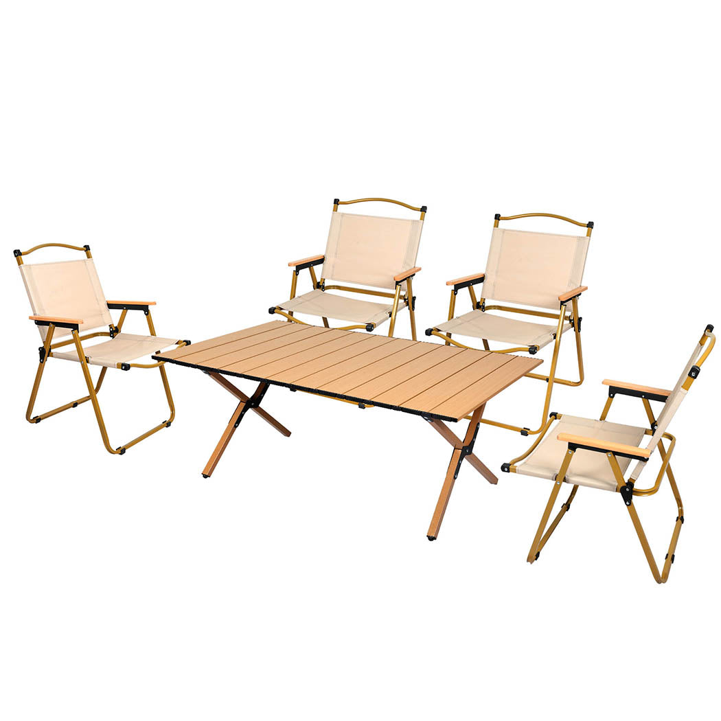 Levede Folding Camping Table Chair Set Oak-1954802885787258880