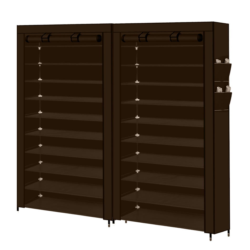 Levede 2pcs 10 Tier Shoe Rack Storage Brown-1954802681541431296