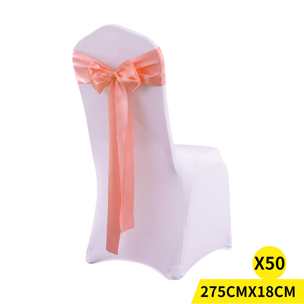 50x Satin Chair Sashes Cloth Cover Wedding Coral-1954802694447304704