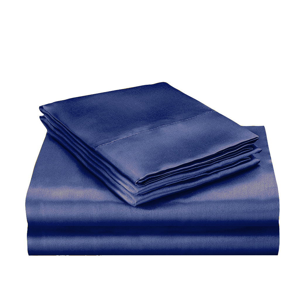 DreamZ Silky Satin Quilt Cover Set Bedspread Blue Single-1954802916497952768