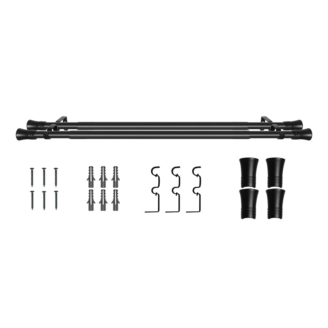 Marlow Black Double Curtain Rod Steel Pole Pommel Set Extendable Adjustable-1954802388695126016