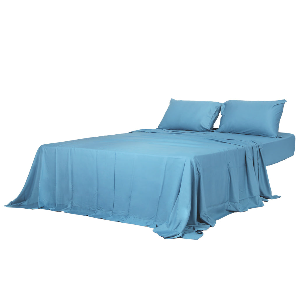 Dreamz 4pcs Double Size 100% Bamboo Bed Sheet Set in Blue Colour-1954802918599299072