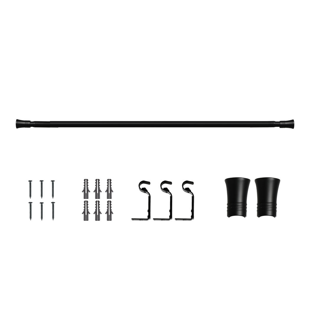 Marlow Black Curtain Rod Steel Quiet Rail Pole Pommel Set Extendable-1954802388342804480