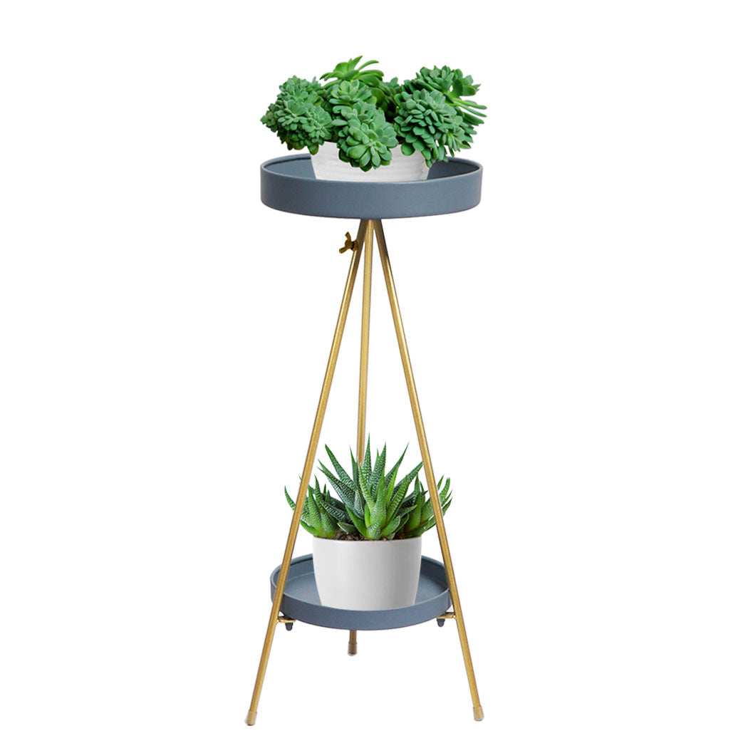 Levede Plant Stand 2 Tiers Outdoor Indoor Grey Gold Large-1910112302724681728