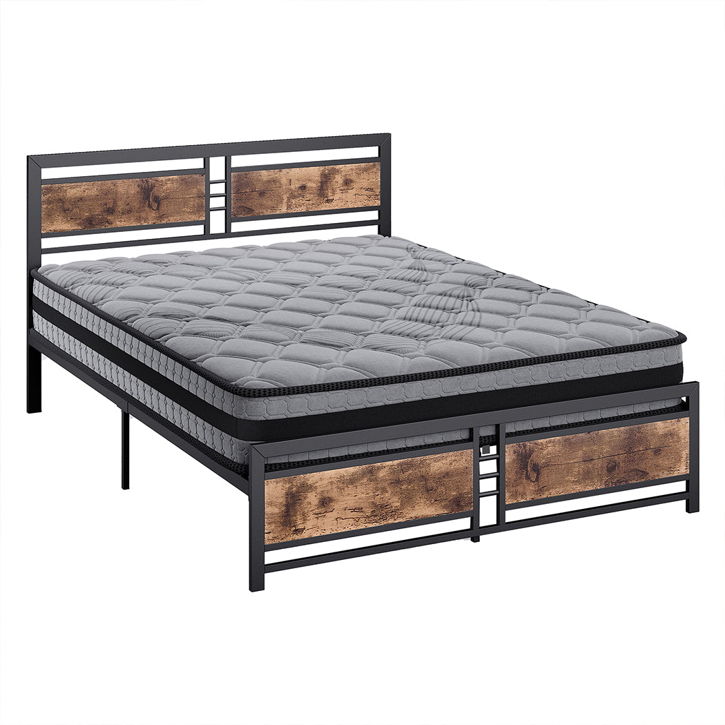 Metal Bed Frame Mattress Base Set Wood Double-1919892912548745216
