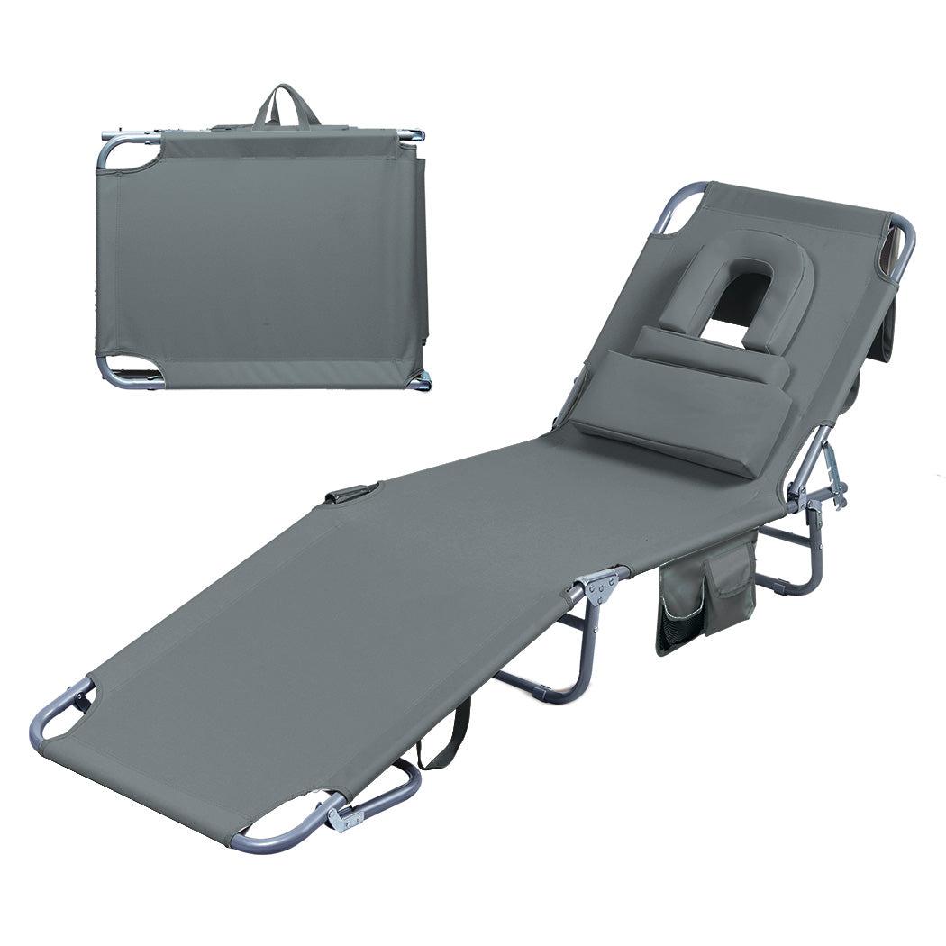 Levede Foldable Beach Lounge Chairs with Face Hole Grey-1954802423352659968